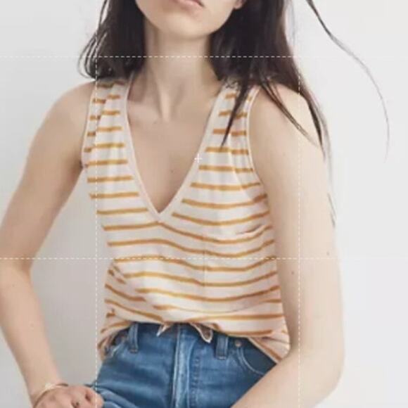 3 Madewell Whisper Cotton V-Neck Pocket Tank Top Women's XS or Medium - Picture 3 of 4